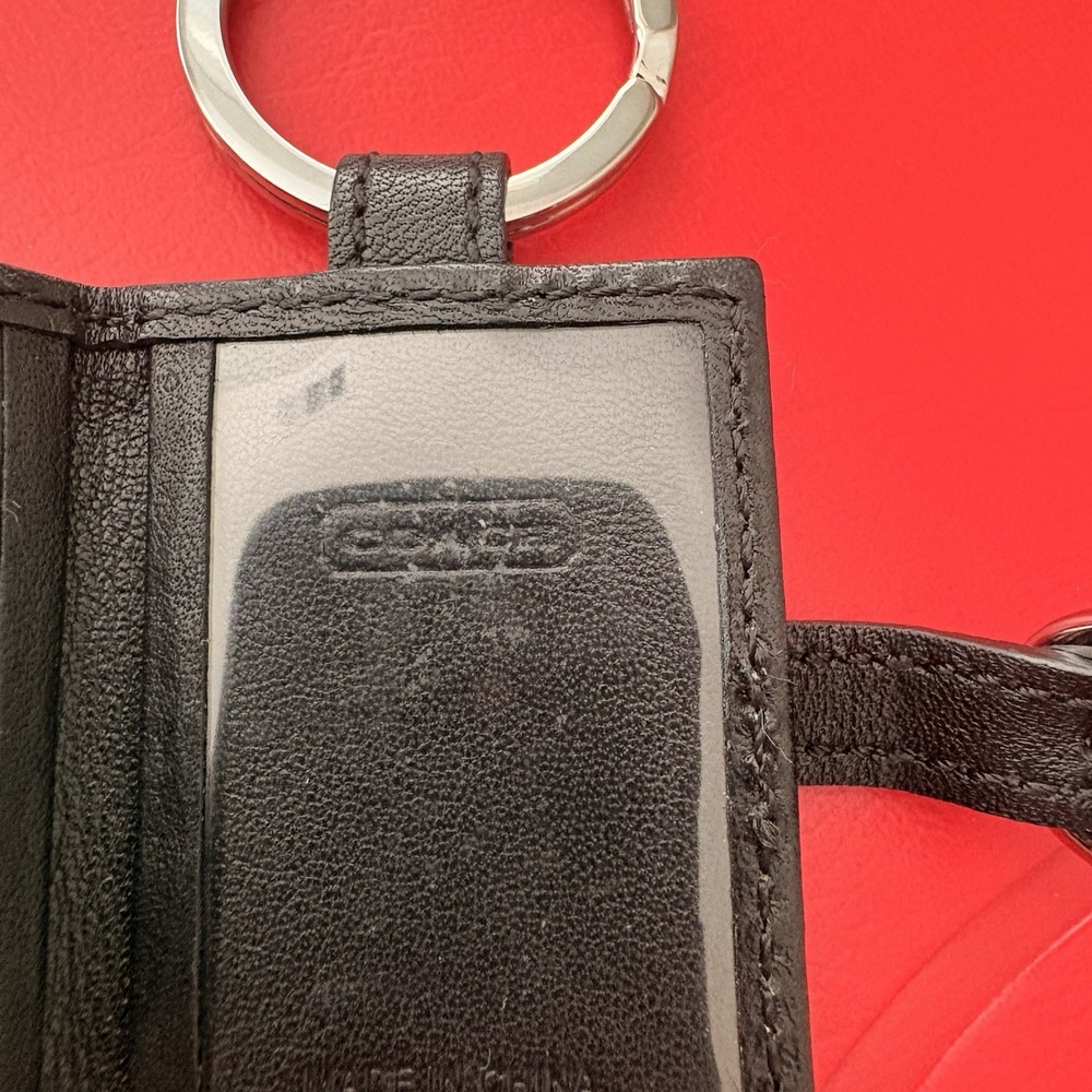 Vintage Y2K Coach Photo Key Chain Ring Jaquard Black Grey Leather Mini Rare - Picture 10 of 11